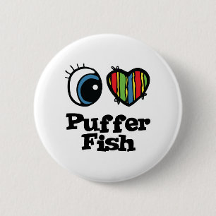 I Love (Heart) Puffer Fish 6 Cm Round Badge