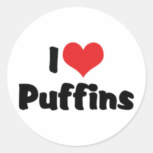 I Love Heart Puffins Classic Round Sticker