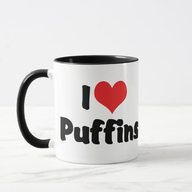 I Love Heart Puffins Mug (Left)