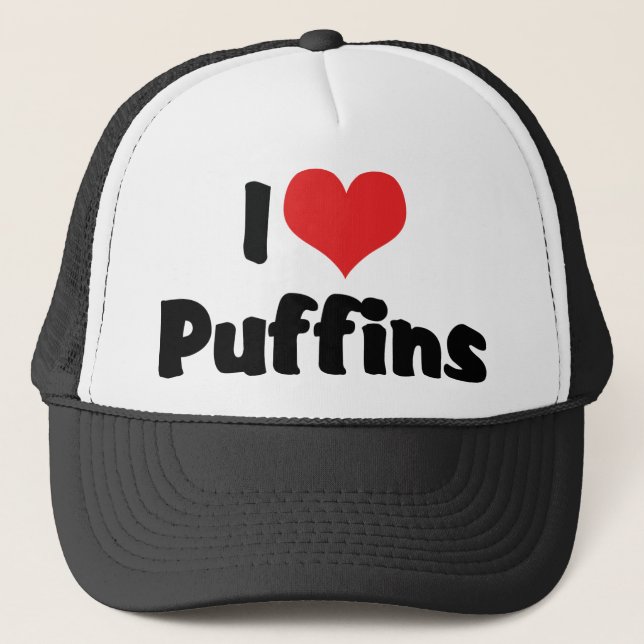 I Love Heart Puffins Trucker Hat (Front)