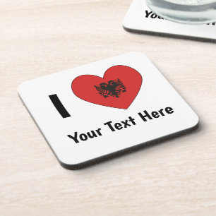 I LOVE (Heart Shaped Albanian Flag) Personalised Coaster