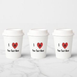 I LOVE (Heart Shaped Albanian Flag) Personalised  Paper Cups