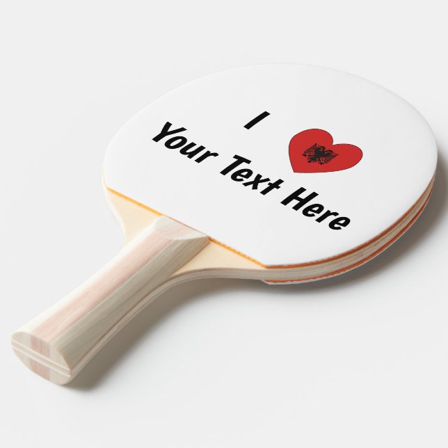 I LOVE (Heart Shaped Albanian Flag) Personalised  Ping Pong Paddle (Front Angle)