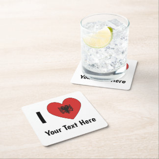 I LOVE (Heart Shaped Albanian Flag) Personalised  Square Paper Coaster