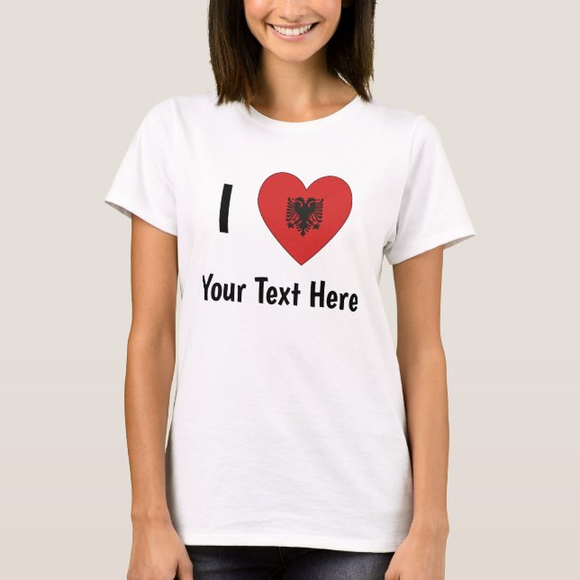 I LOVE (Heart Shaped Albanian Flag) Personalised  T-Shirt (Front)