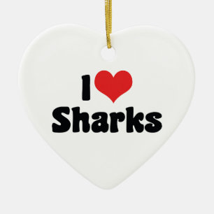 I Love Heart Sharks - Shark Lover Ceramic Tree Decoration