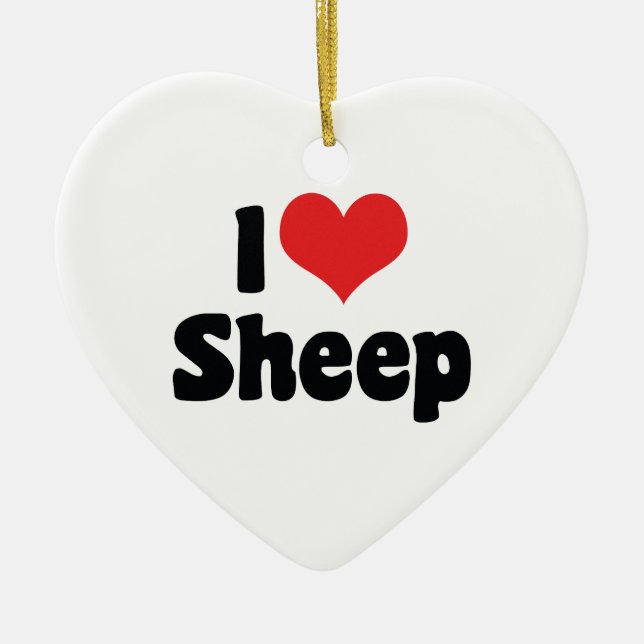 I Love Heart Sheep Ceramic Tree Decoration (Front)