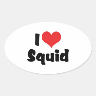 I Love Heart Squid Oval Sticker