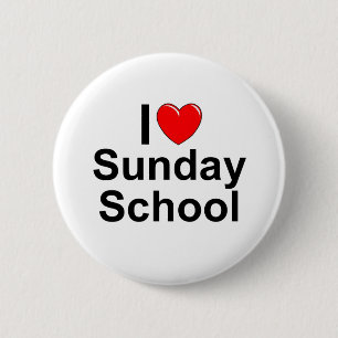 I Love (Heart) Sunday School 6 Cm Round Badge