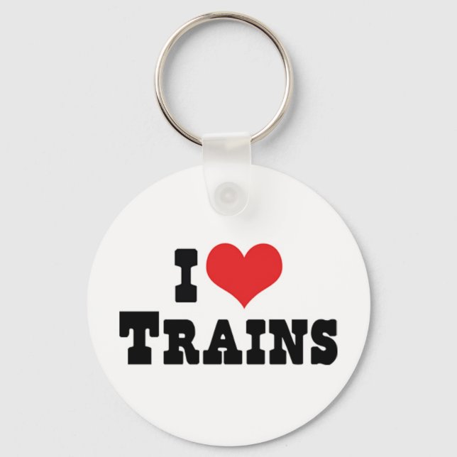 I Love Heart Trains - Model Train Lover Key Ring (Front)