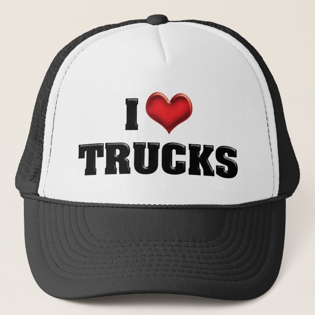 I Love Heart Trucks - Truck Lover Trucker Hat (Front)