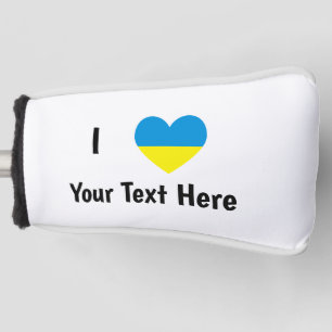 I Love (Heart Ukrainian Flag) Personalised Text Golf Head Cover