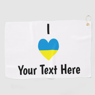 I Love (Heart Ukrainian Flag) Personalised Text Golf Towel