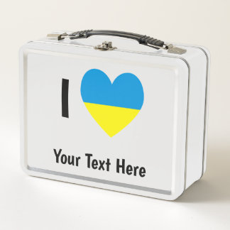 I Love (Heart Ukrainian Flag) Personalised Text Metal Lunch Box