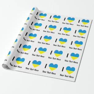 I Love (Heart Ukrainian Flag) Personalised Text Wrapping Paper
