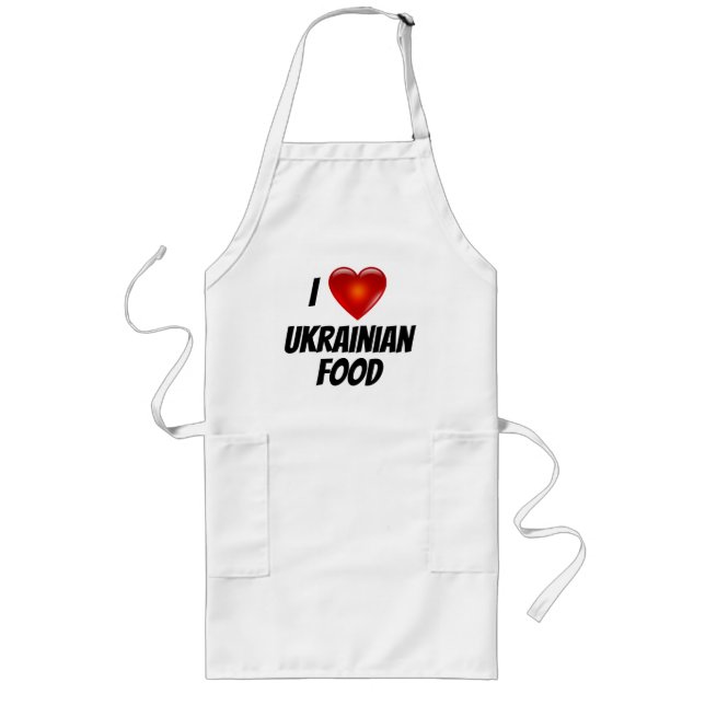 I Love Heart Ukrainian Food Long Apron (Front)