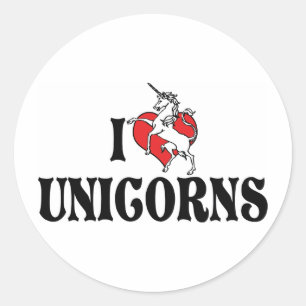 I Love Heart Unicorns Classic Round Sticker