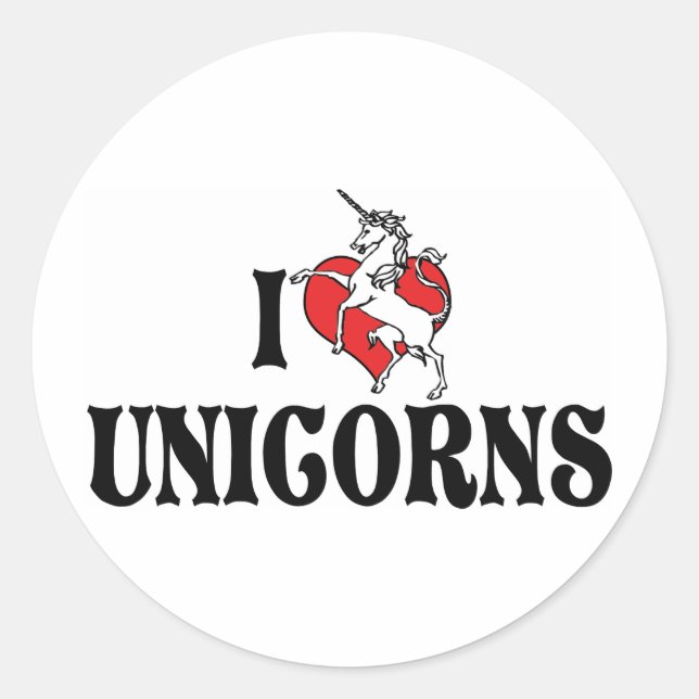 I Love Heart Unicorns Classic Round Sticker (Front)