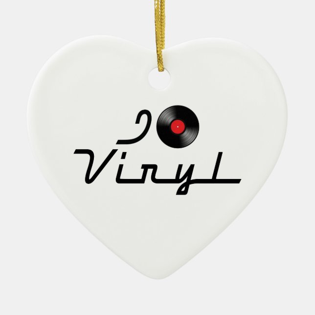 I Love Heart Vinyl - DJ Record Album Lover Ceramic Tree Decoration (Front)