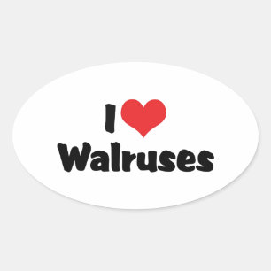 I Love Heart Walruses Oval Sticker