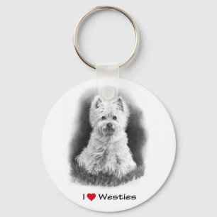 I Love (Heart) Westies: Pencil Drawing Key Ring