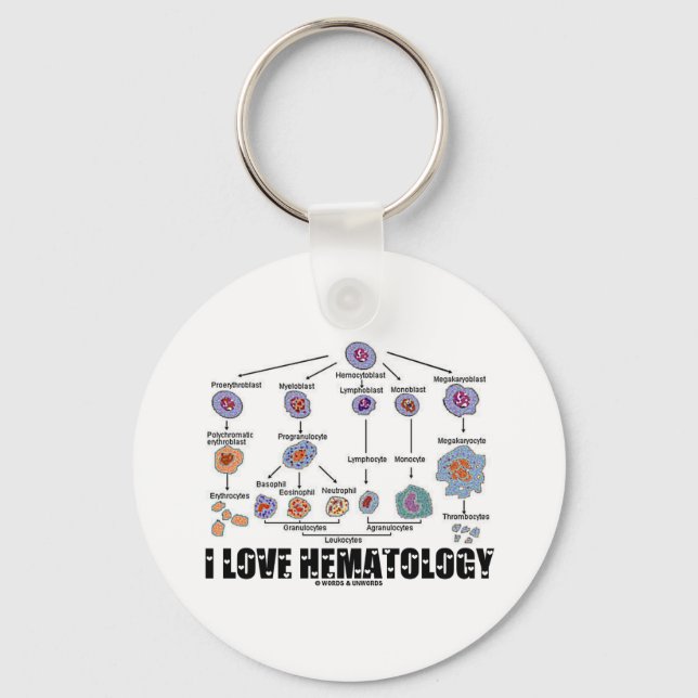 I Love Hematology (Blood Cell Lineage) Key Ring (Front)