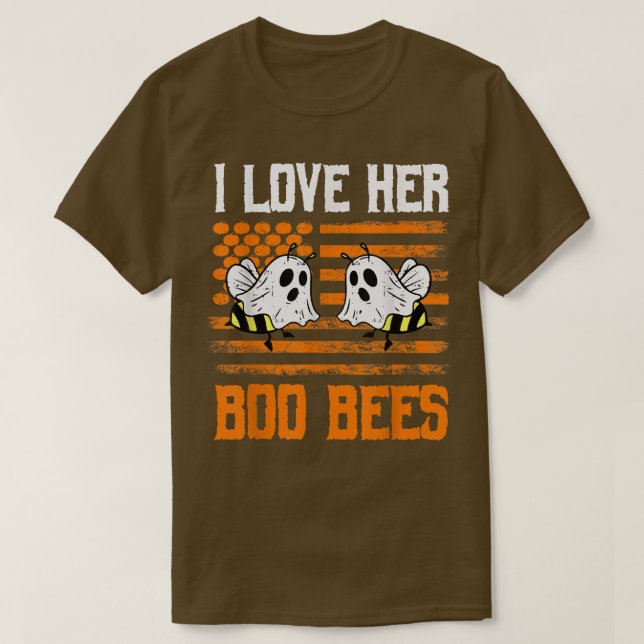 I Love Her Boo Bees Couples Halloween Costume USA  T-Shirt (Design Front)