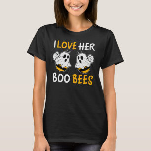 I Love Her Boo Bees Funny Halloween Couple Costume T-Shirt