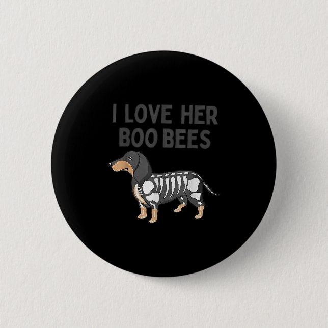 I Love Her Boo Bees Funny Halloween Dachshund Ween 6 Cm Round Badge (Front)
