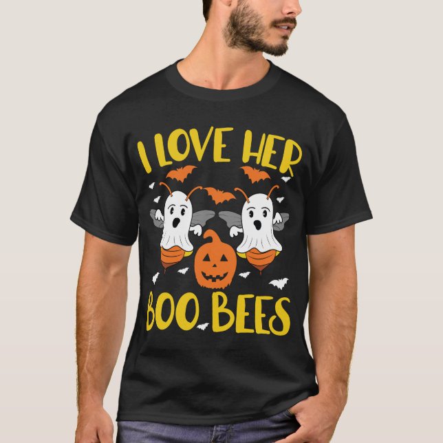 I Love Her Boo Bees tee Funny Couples Halloween Co (Front)