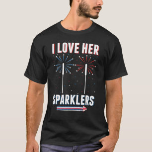 I Love Her Sparklers 4th of July Fireworks Couples T-Shirt