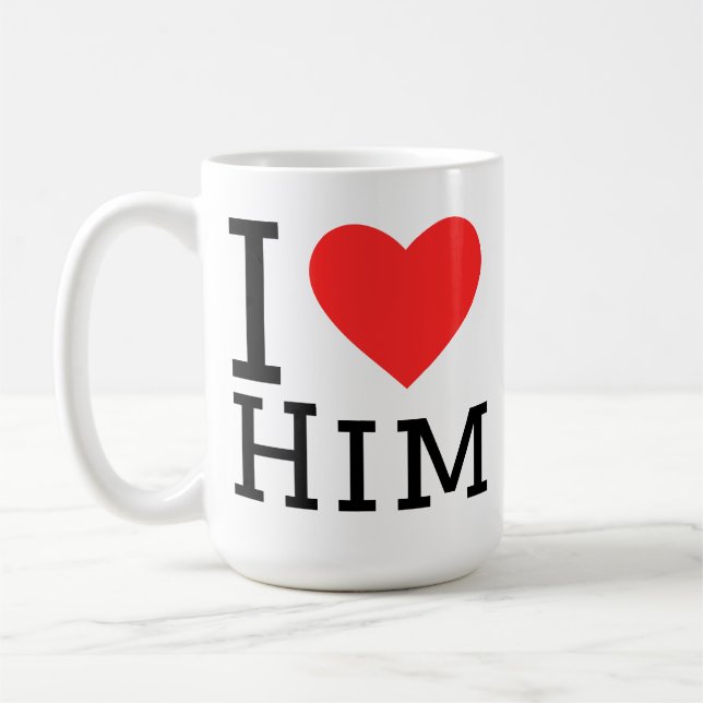 I love him square sticker coffee mug (Left)