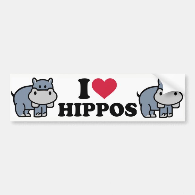 I Love Hippos Bumper Sticker (Front)