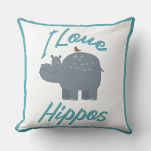 I Love Hippos Cute Kid Friendly Hippo Design Outdoor Cushion