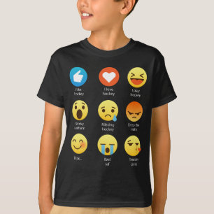 I Love Hockey Emoticon (emoji) Social (white font) T-Shirt