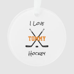 I Love Hockey Player NAME Sticks Sports Fun Ornament