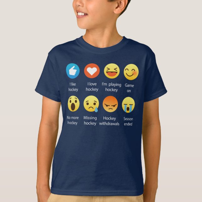 I Love HOCKEY Social Emoticon (emoji) - White Font T-Shirt (Front)