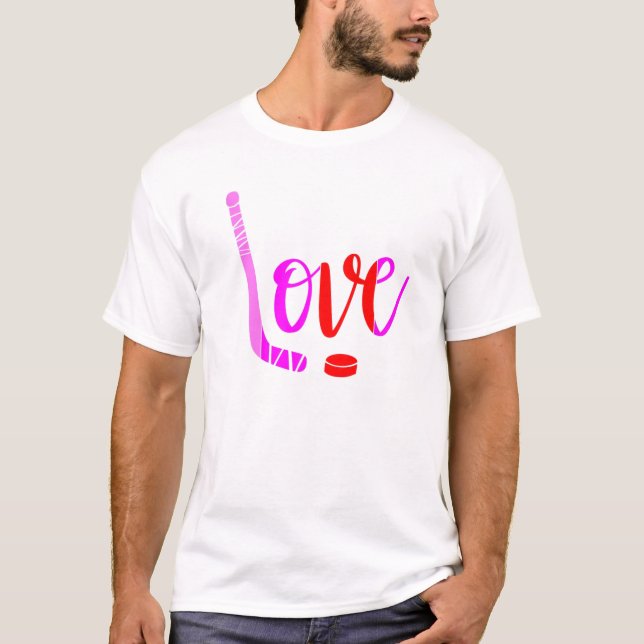 I Love Hockey Valentines Day Ice Winter Sport Funn T-Shirt (Front)