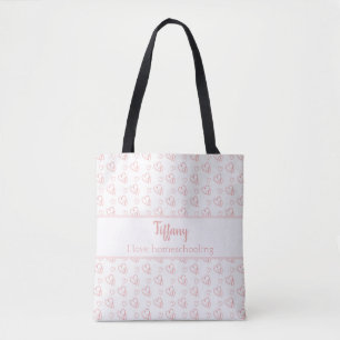 I love homeschool pretty hearts tote bag