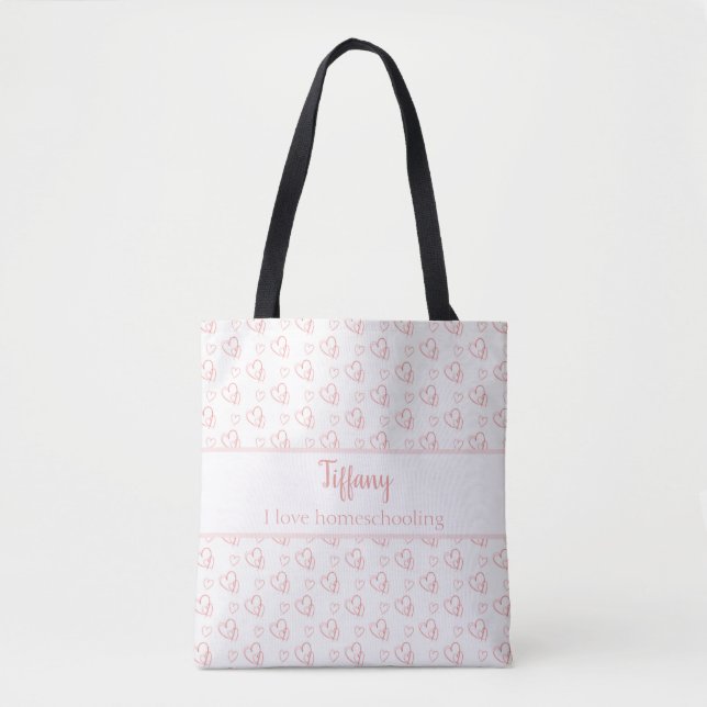I love homeschool pretty hearts tote bag (Front)