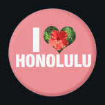 I Love Honolulu Hawaii Hibiscus Flower Pink Magnet<br><div class="desc">I love Honolulu magnet with a pretty peach pink background. A cute heart shaped Hawaiian red hibiscus flower decorates this lovely design for your seaside summer vacation to the beach in Hawaii.</div>