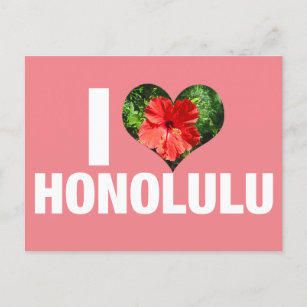 I Love Honolulu Hawaii Hibiscus Flower Vacation Postcard
