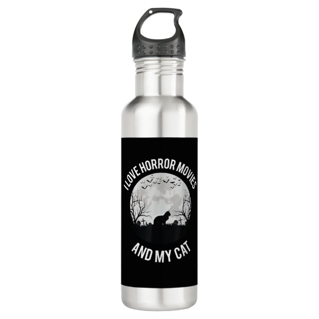 I Love Horror Movies And My Cat 710 Ml Water Bottle (Front)