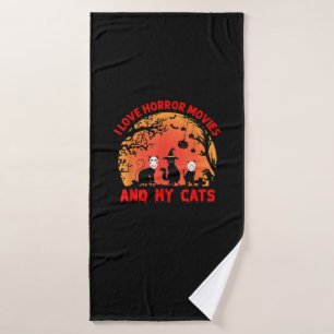 I Love Horror Movies And My Cats Kitten Scary Film Bath Towel