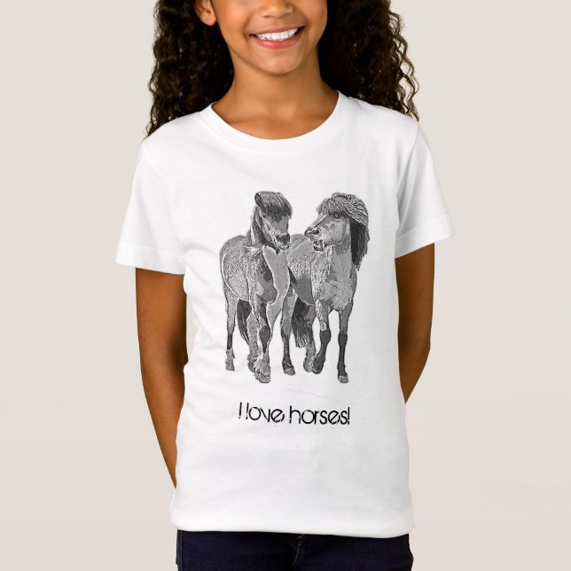 I love horses! Cute Icelandic ponies T-Shirt (Front)