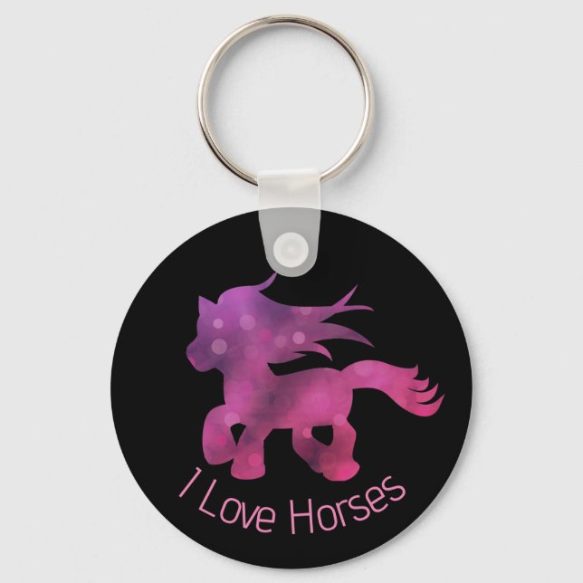 I Love Horses Cute Pink Glam Horse Key Ring (Front)