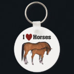 I Love Horses Keyring<br><div class="desc">If you love horses or know a pet lover that does,  this is a great gift for horse lovers. This graphic shows a horse and her colt and the words I love horses.</div>