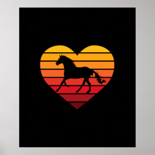 I Love Horses Retro Heart Poster