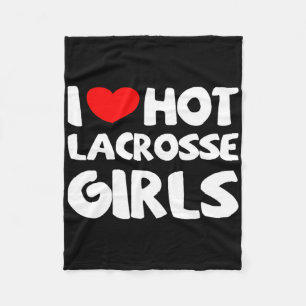 I Love Hot Lacrosse Girls Funny Heart Sport  Fleece Blanket