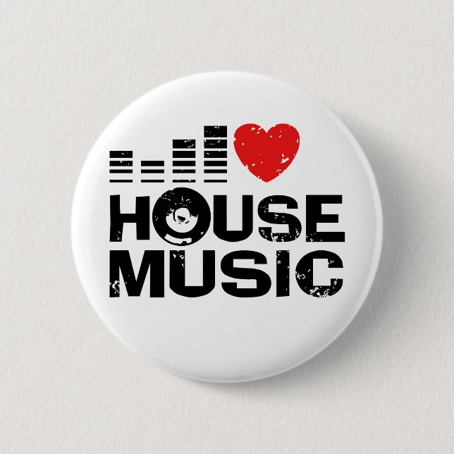 I Love House Music 6 Cm Round Badge (Front)